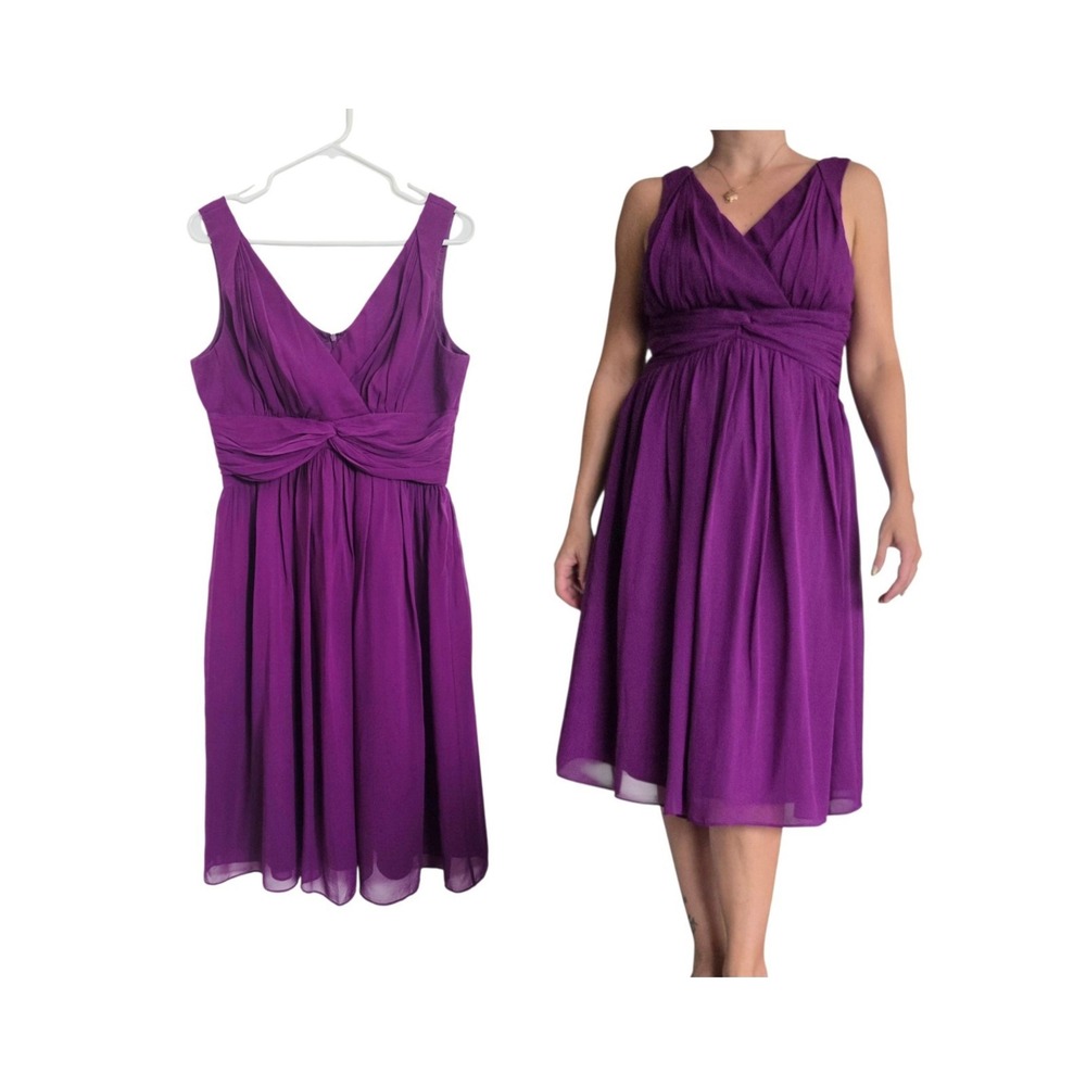 Donna Morgan Silk Cocktail Dress 10 Purple Empire Waist Wedding Guest Sleeveless